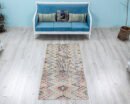 Vintage Turkish Runner 3.2x6.7 Soft Neutral Geometric Diamond Faded Boho Hallway Rug - detail view 18